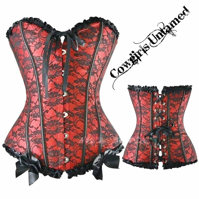 CORSET - Red With Black Lace Overlay Sweetheart Neckline Satin Bows Corset Top 2X & 5X