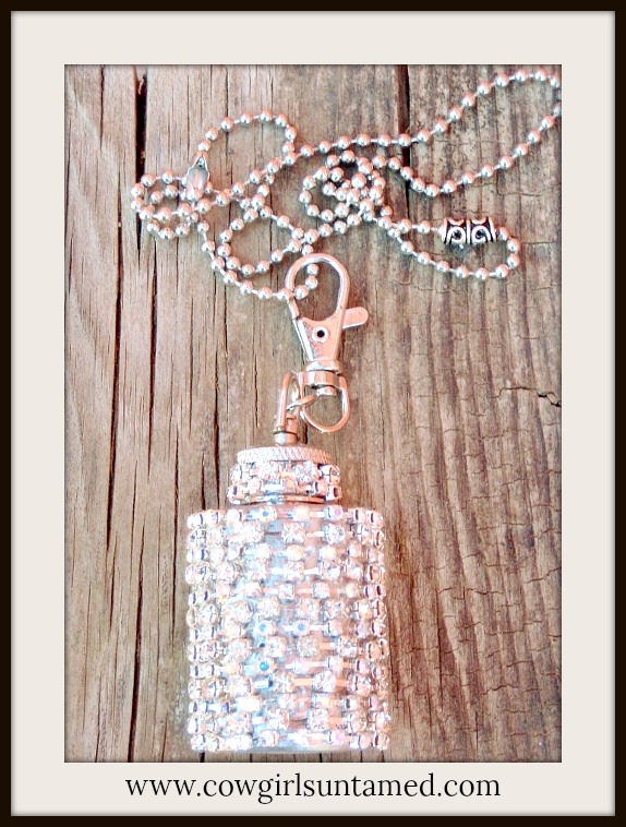 COWGIRL GLAM NECKLACE Rhinestone Stainless Steel 1oz Western Flask Western Necklace