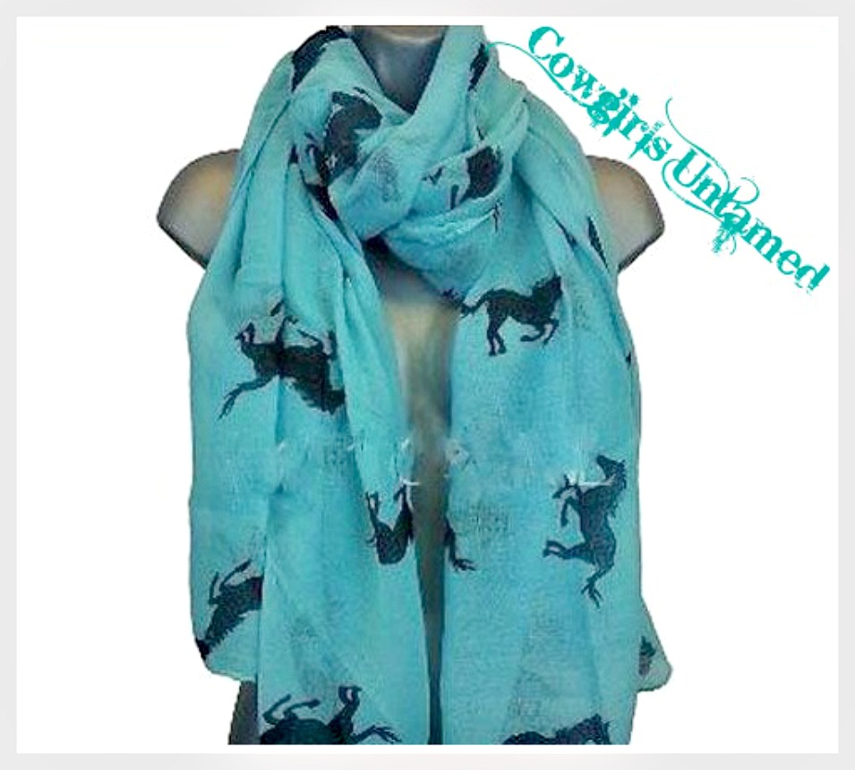 COWGIRL STYLE SCARF Running Horses Image on Long Western Scarf