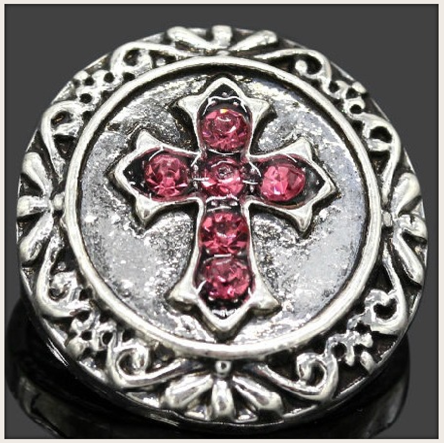 SNAP ON JEWELRY BUTTONS Pink Crystal Silver Cross NOOSA Snap Charm