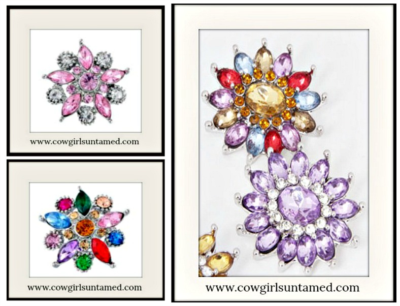 SNAP ON JEWELRY BUTTONS Crystal Flower Snap Charms  2 Colors!