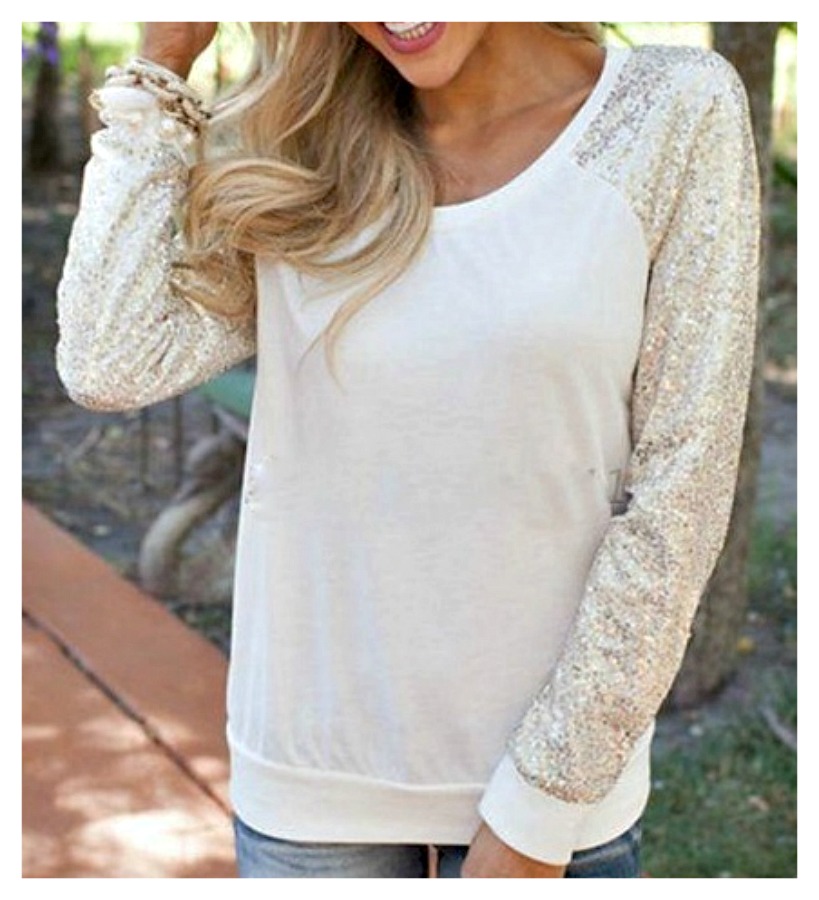 GOING GLAM TOP Sequin Long Sleeve White Top LAST ONE M/L