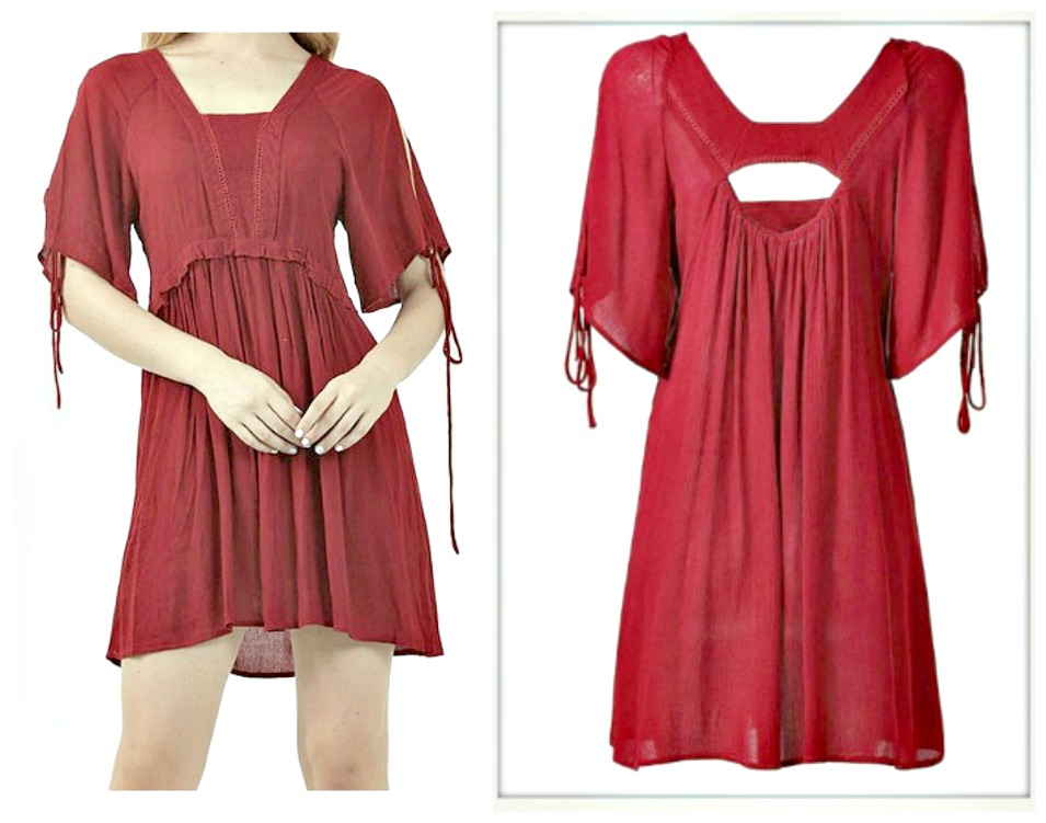 THE SWEETHEART DRESS Womens  Red Open Back Tie Short Sleeve Short Mini Boho Dress 2 LEFT L