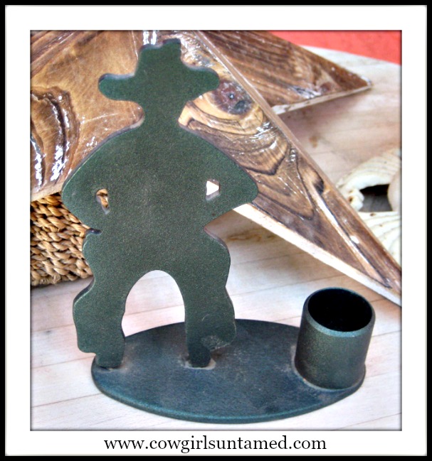 COWBOY STYLE DECOR Black Wrought Iron Metal Cowboy Silhouette Taper Candleholder
