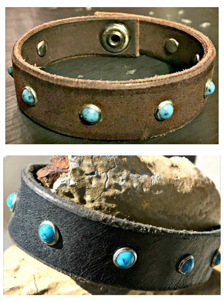 TURQUOISE LEATHER CUFF Turquoise Studded Leather Cuff Bracelet