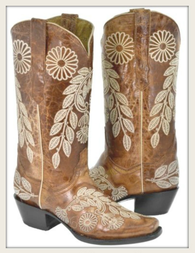 COWGIRL STYLE BOOTS Tan Floral Embroidery on Brown Boho GENUINE LEATHER Boots Sizes 6-10
