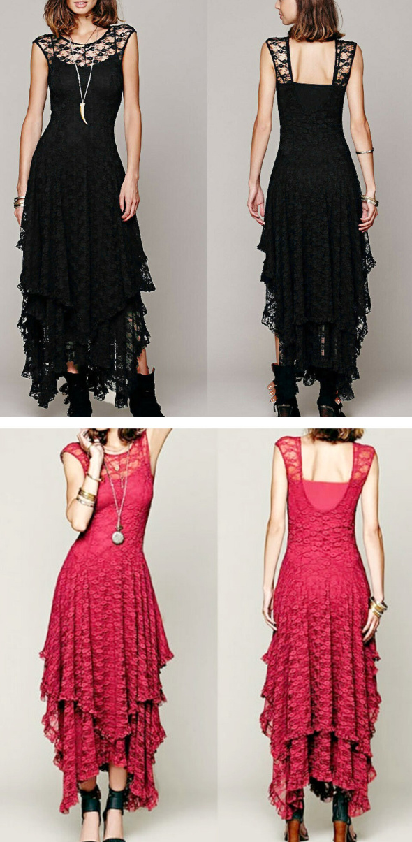 THE VINTAGE COWGIRL DRESS Tiered Lace Cap Sleeve Western Dress 4 LEFT Black & Pink