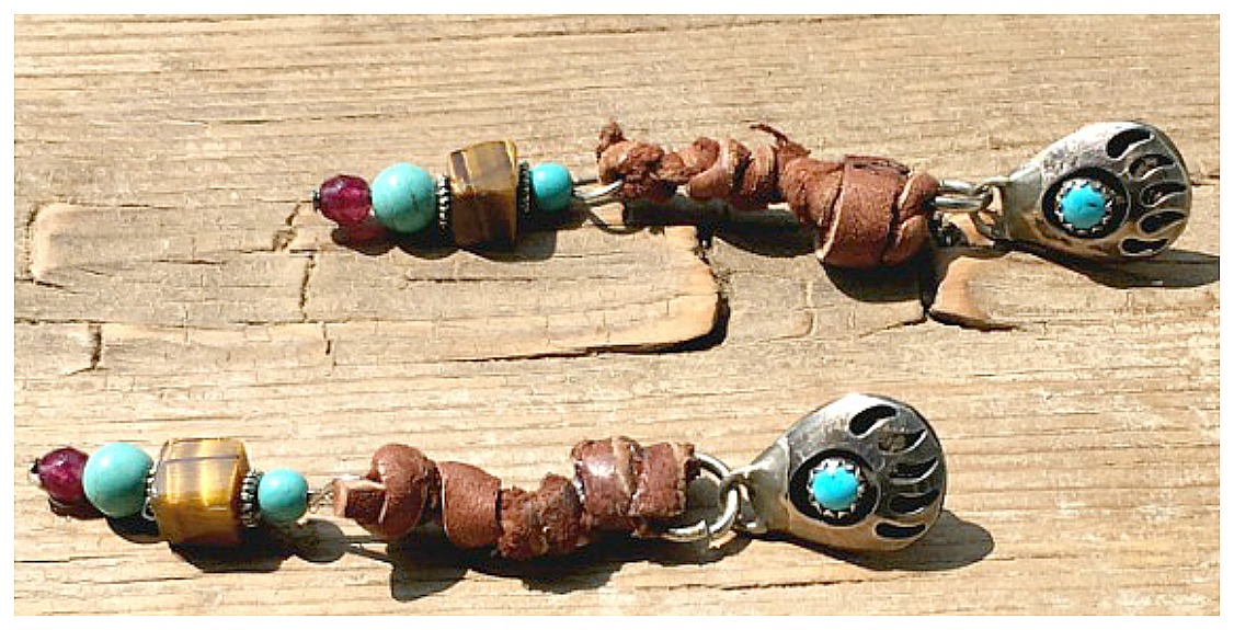 COWGIRL STYLE EARRINGS Sterling Silver N' Turquoise Indian Bear Paw with Tiger's Eye Earrings