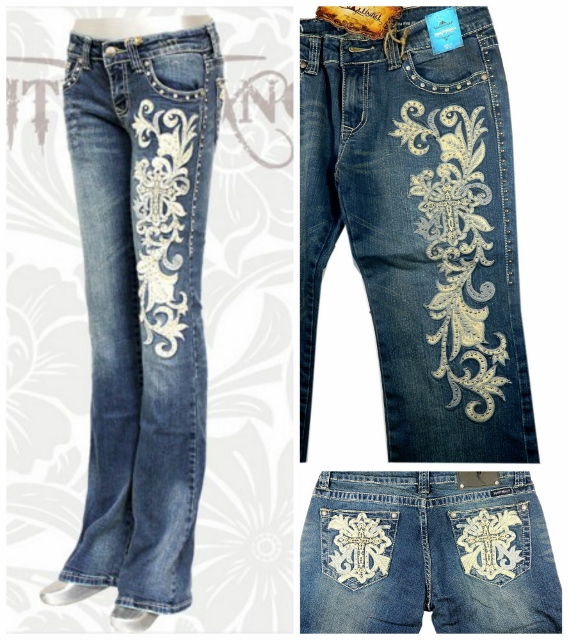 MONTANA WEST JEANS Trinity Ranch Rhinestone Studded Embroidered Beige ...