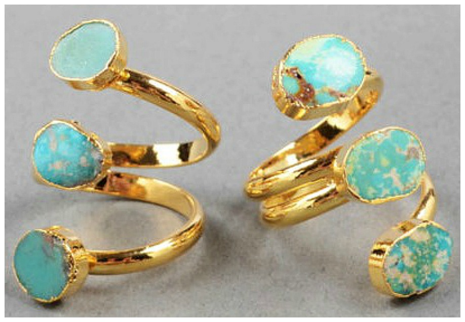 COWGIRL GYPSY RING Genuine Triple Turquoise N Gold Plated Boho Ring