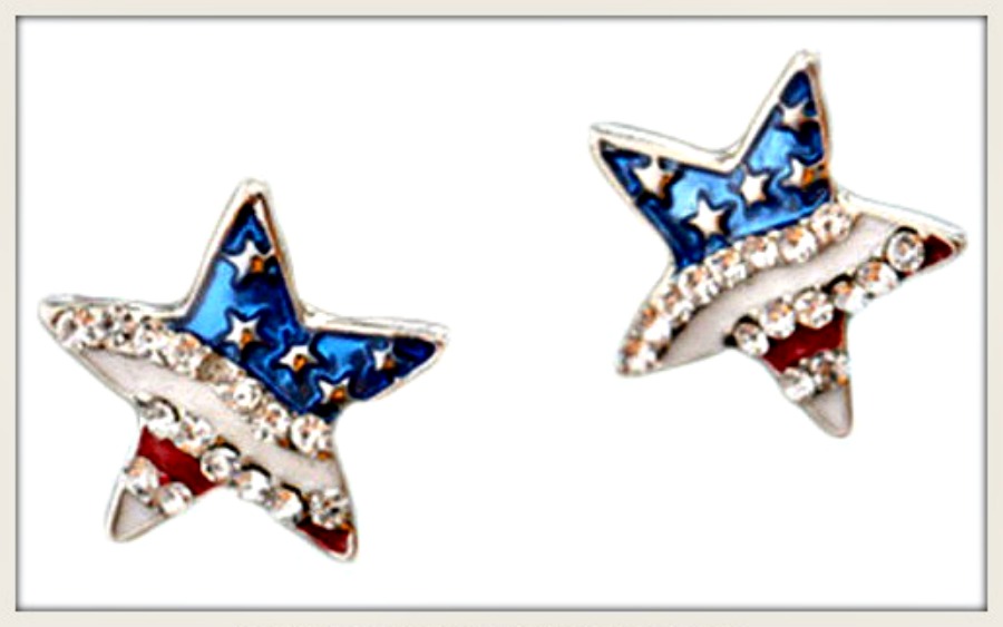 AMERICAN PRIDE EARRINGS Red White & Blue US Flag Rhinestone Stud Earrings