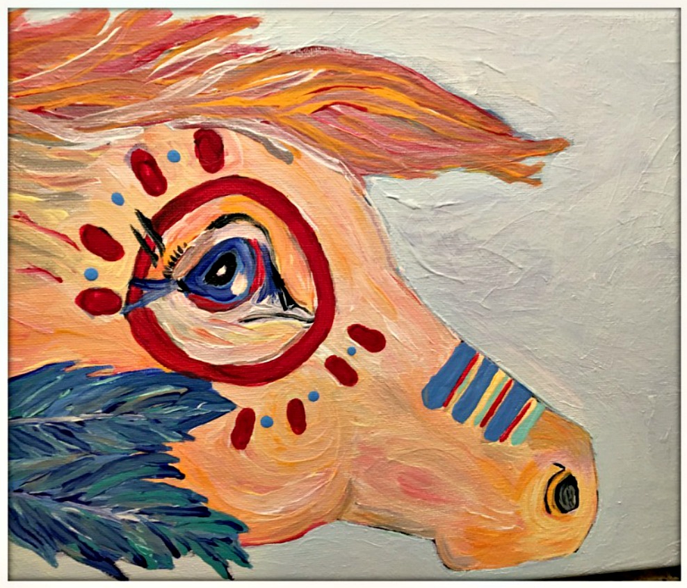 BOHEMIAN COWGIRL PAINTING "Warrior Pony" Hand Painted Indian Horse Boho Wall Art