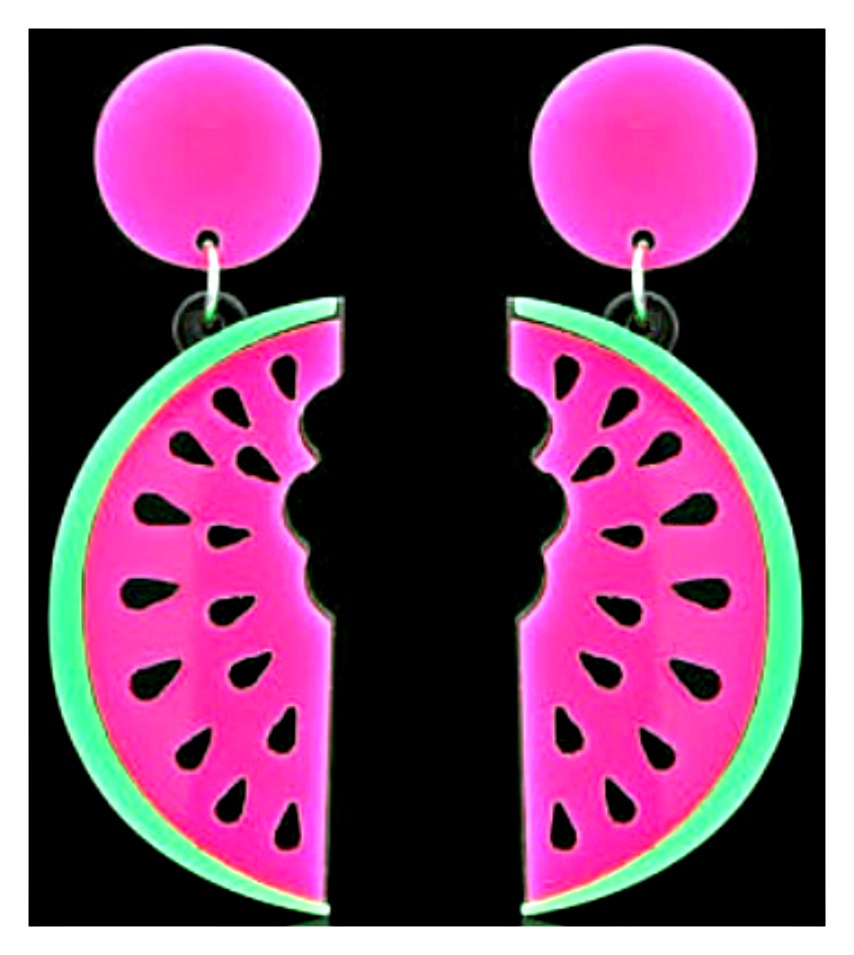 COUNTRY COWGIRL EARRINGS Bright Pink and Green Large Watermelon Earrings