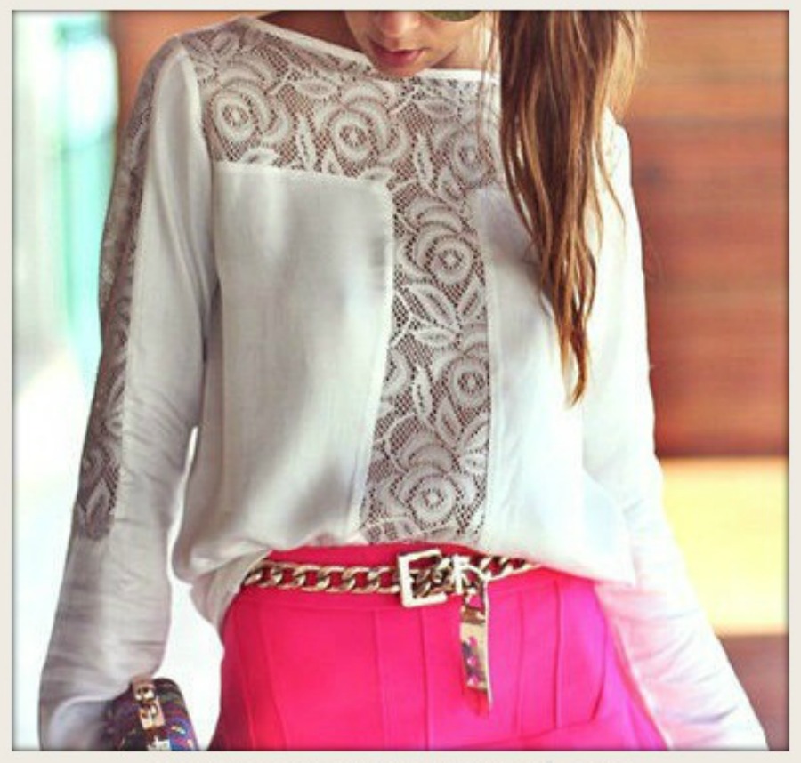 VINTAGE APPEAL TOP White Floral Lace on Chiffon Long Sleeve Top S-2X