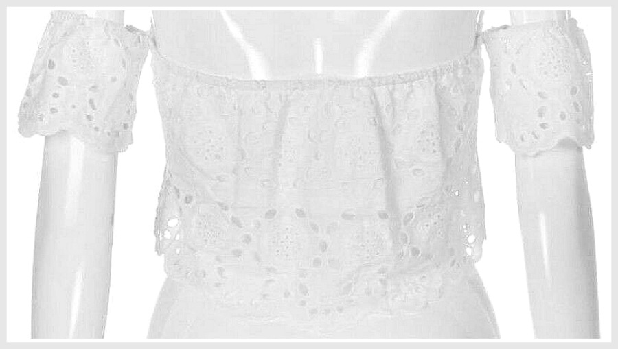 Off The Shoulder Short Sleeve White Eyelet Lace Crop Festival Top, flowy, lace, eyelet, whit 