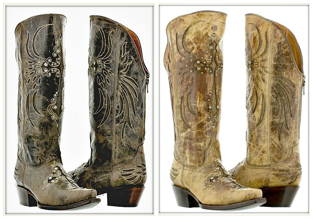 WESTERN COWGIRL BOOTS Zip Back Rhinestone Studded Cross Inlay on Distressed GENUINE LEATHER Boots Sizes 5-10.5 2 COLORS