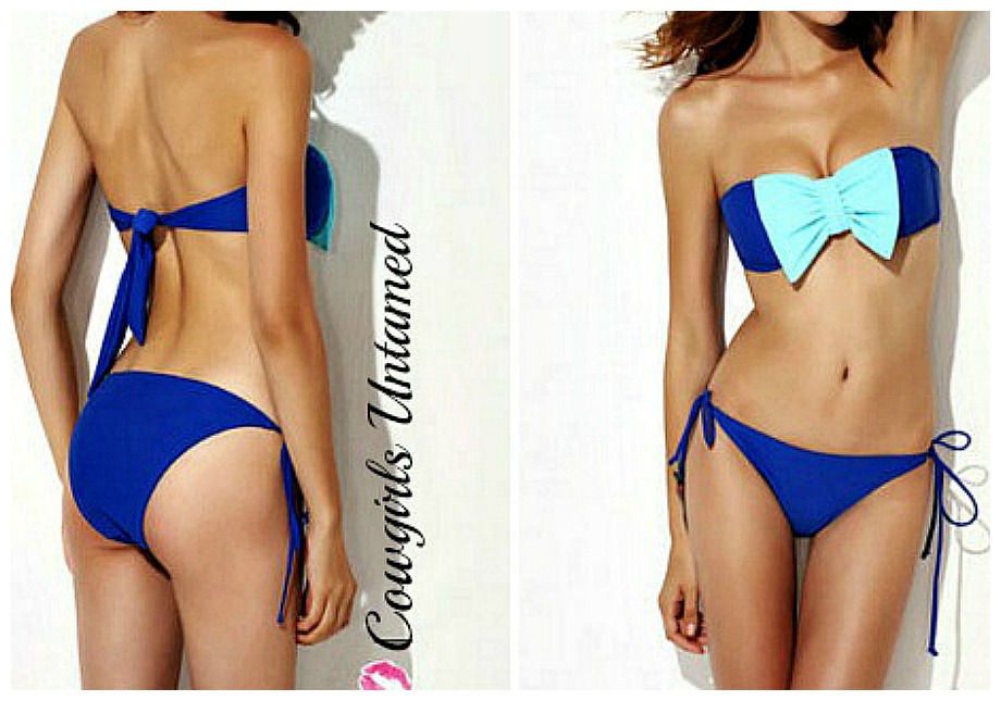 SOUTHERN BELLE BIKINI Aqua Bow Bandeau Strapless Padded Blue Bikini Set
