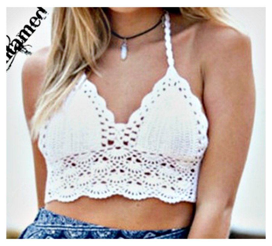 WILDFLOWER TOP Lace Crochet Padded Halter Top