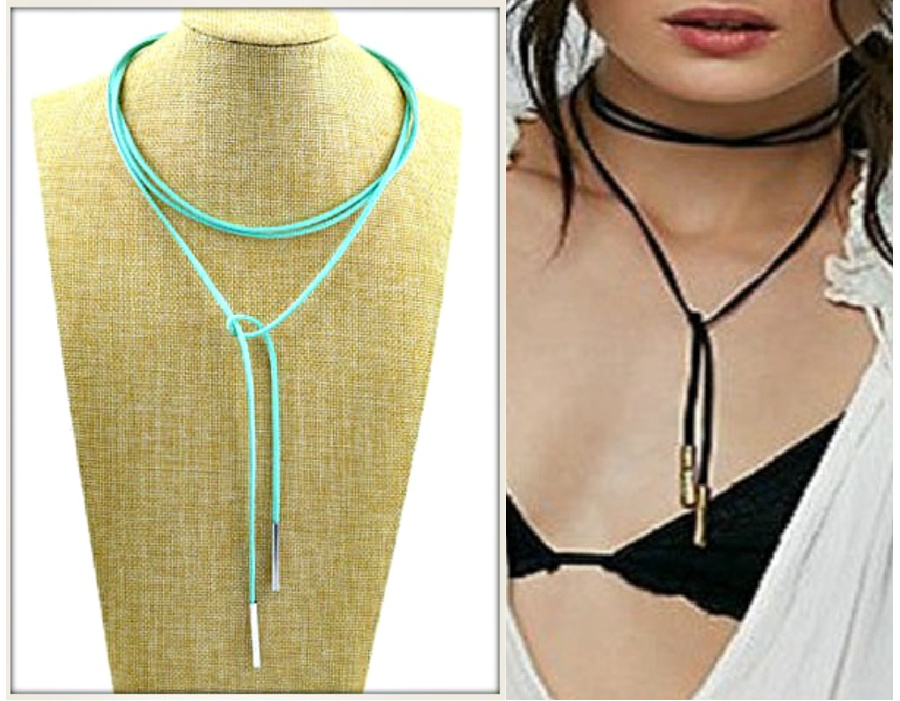 BOHEMIAN COWGIRL NECKLACE Gold Tipped Leather Lasso Necklace Choker 2 COLORS 3 LEFT!