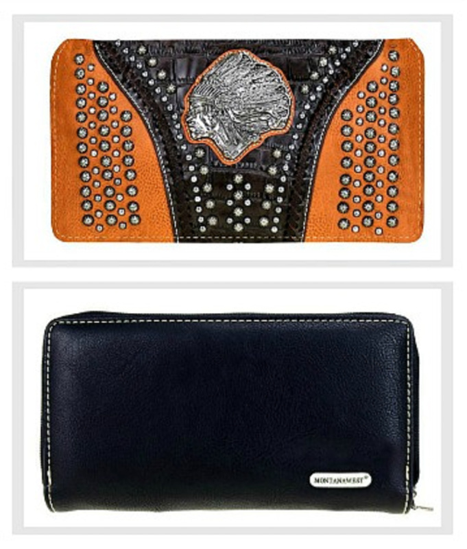 THE CHIEFTAIN WALLET Antique Silver Indian Chief Concho & Studded Brown Leather Boho Wallet LAST ONE