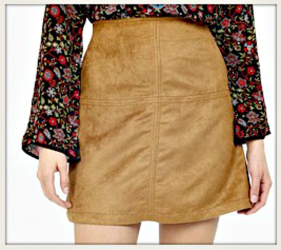 THE JAMIE SKIRT Camel Faux Suede A-Line Designer Mini Skirt